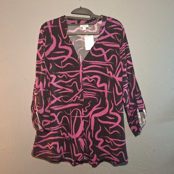 Avenue Tops - Black and Pink abstract print blouse
